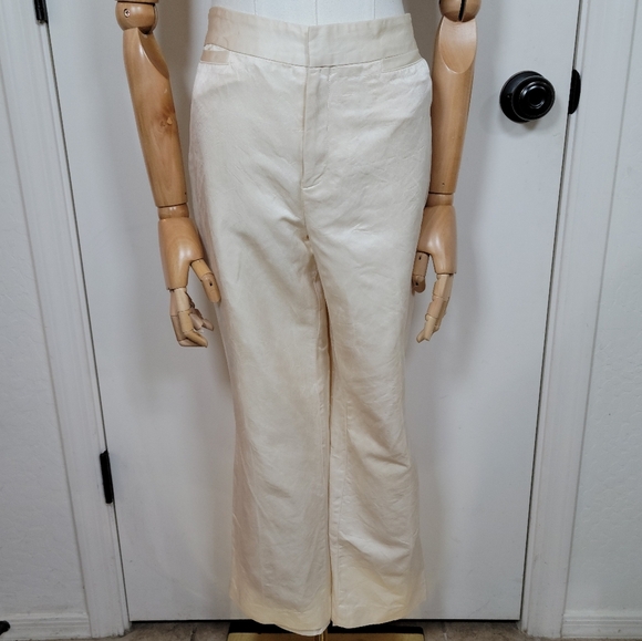 Banana Republic Y2K 2003 100% Silk Cream Crop Pants Size 6 - Picture 2 of 12